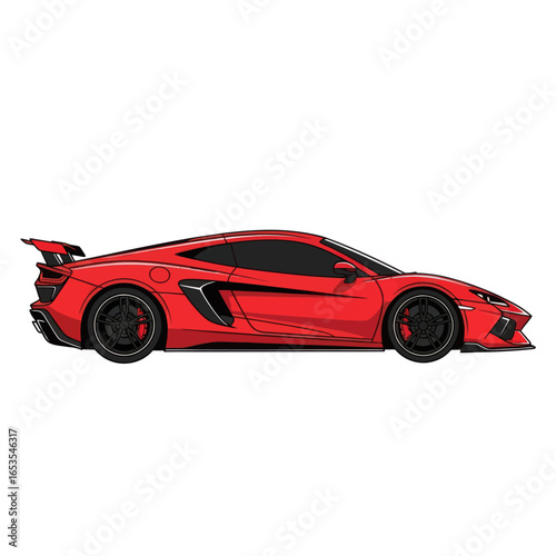 Side profile of a red sports car, clean vector illustration.