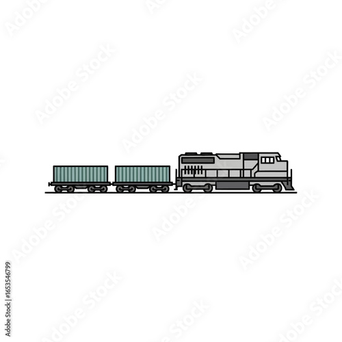 Illustration of a freight train with a locomotive and cargo cars.