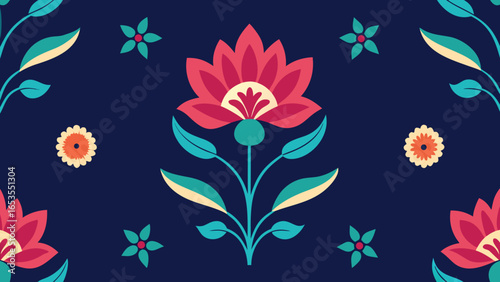 Decorative Floral Pattern with Indian Motifs on Dark Blue transparency background vector illustration