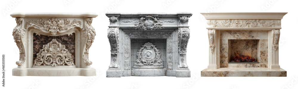 Obraz premium Elegant Collection of Isolated Fireplaces on Transparent Background