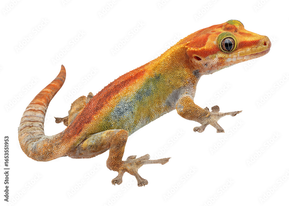 Fototapeta premium Side View of Isolated Gecko with Distinct Bumps on Tail