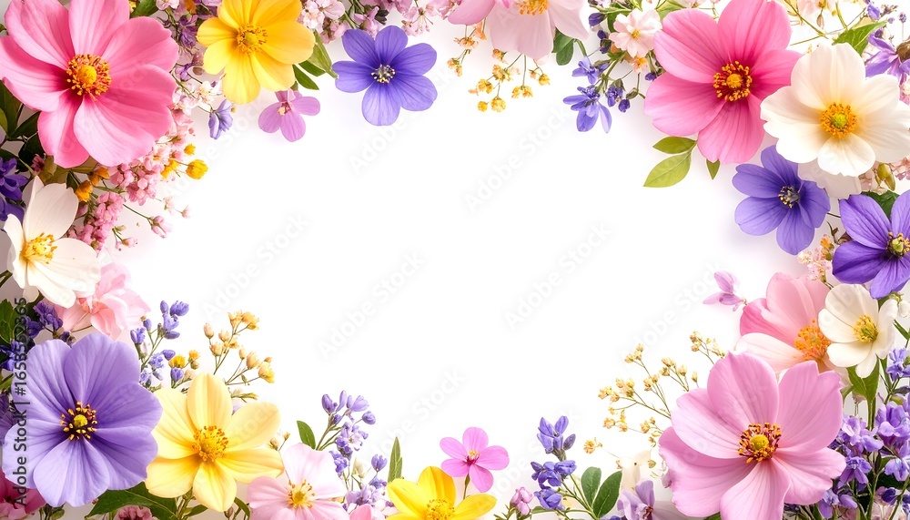 Fototapeta premium Colorful flower border on white background