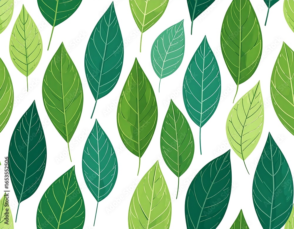 Obraz premium Pattern of various shades of green leaves on white background