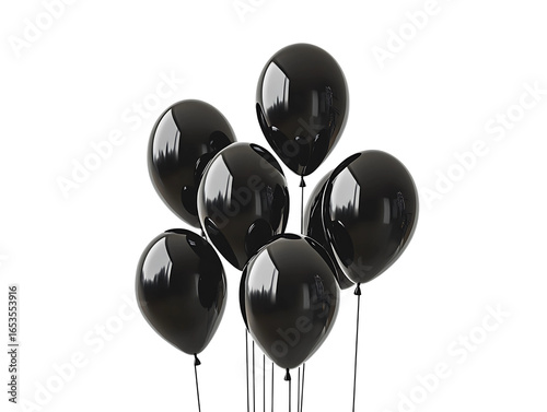 Six black balloons bunch isolated on transparent background