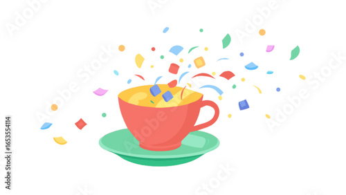Celebrate with a cup of tea colorful confetti explosion vector illustration for party time event 95