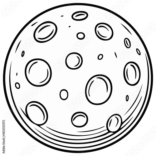 Outline illustration of a full moon with visible craters and lunar surface details