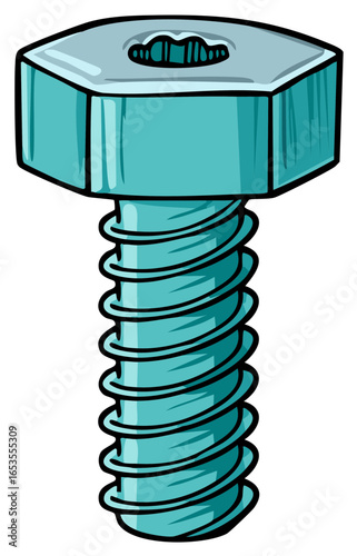 Single Teal Hex Head Screw With Slot Head And Thread