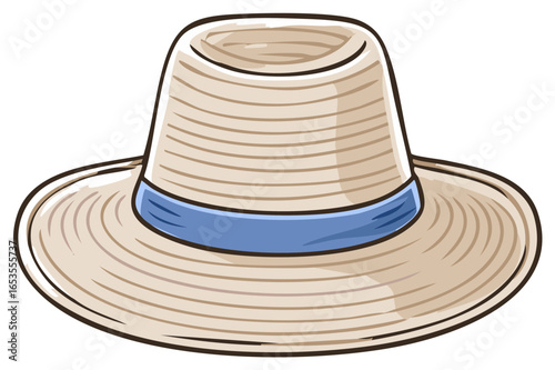 Woven straw sun hat with blue ribbon accent for summer protection
