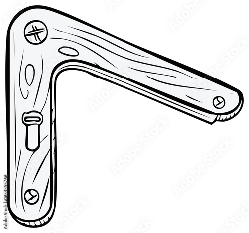 Cartoon style wooden corner bracket illustration with screws and detailed grain texture.