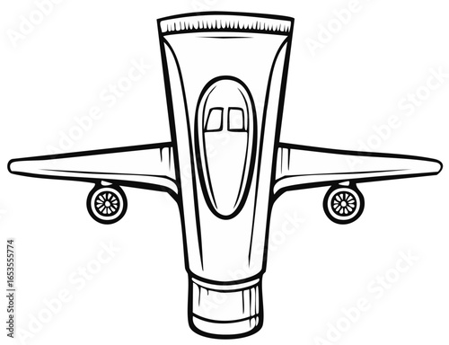 Airplane tube illustration, travel hygiene concept, linear graphic