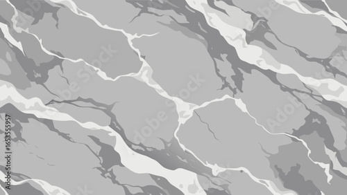 A seamless, high-resolution marble or stone texture background in shades of gray, featuring prominent white veining and an abstract, flowing pattern, ideal for elegant surfaces.