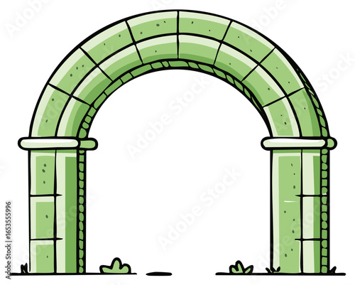 Green Stone Archway Cartoon Illustration Decorative Architectural Element