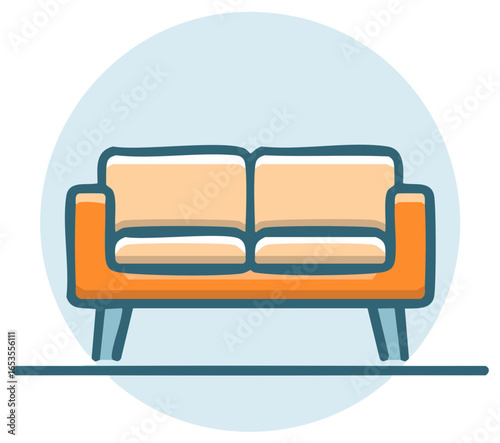 Modern Orange Two Seater Sofa Illustration for Interior Design Projects