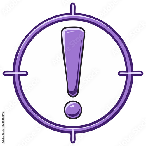 Important purple exclamation mark alert symbol inside target crosshairs icon