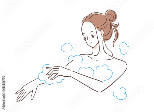 お風呂で体を洗う女性のイラスト素材