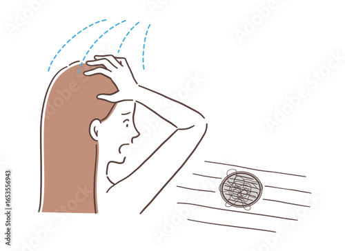 
入浴中に排水溝の抜け毛に驚く女性のイラスト素材
