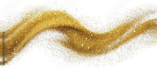 Luxurious gold glitter dust trail shimmering gracefully against the elegant white background visually.