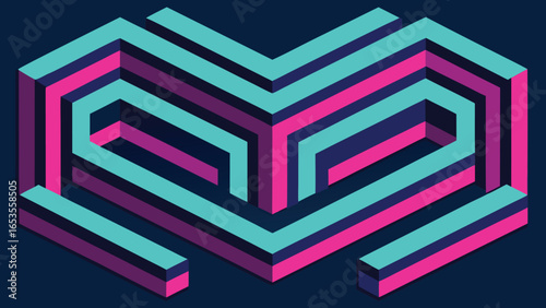 Isometric 3D Geometric Heart Shape in Neon Colors abstract transparency background