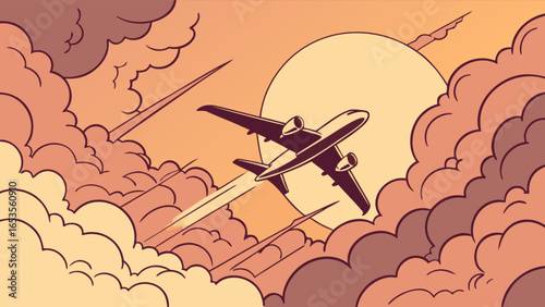 Airplane flying in the sky illustration vector graphic for travel and tourism business design needs