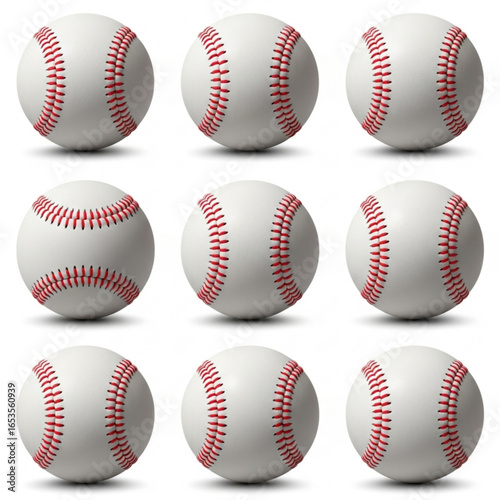 Nine baseballs isolated on white background