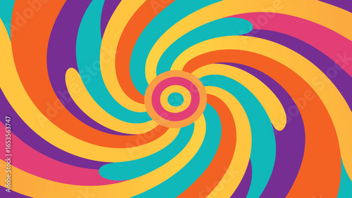 Psychedelic Swirl Pattern with Concentric Circles in Vibrant Retro Colors abstract transparency background