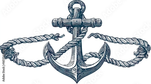 Detailed illustration of an anchor with nautical rope.