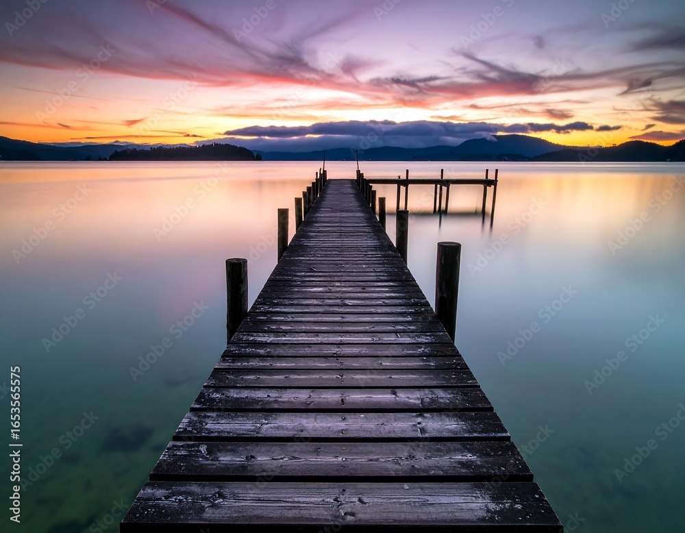 Obraz premium Peaceful sunrise over a tranquil lake