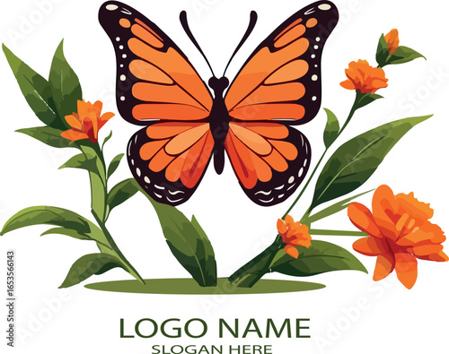 Butterfly weed with flower logo icon vector .