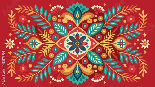 Vibrant Floral Folk Art Design With Red transparency background vector illustration