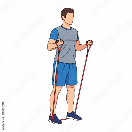 Fit man performing bicep curls with resistance band for strength training