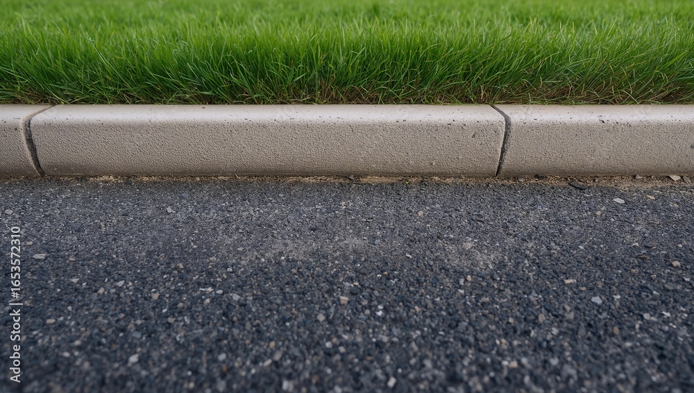 Obraz premium Curb and asphalt road with green grassy area