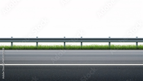 A highway guardrail with grass on a white background