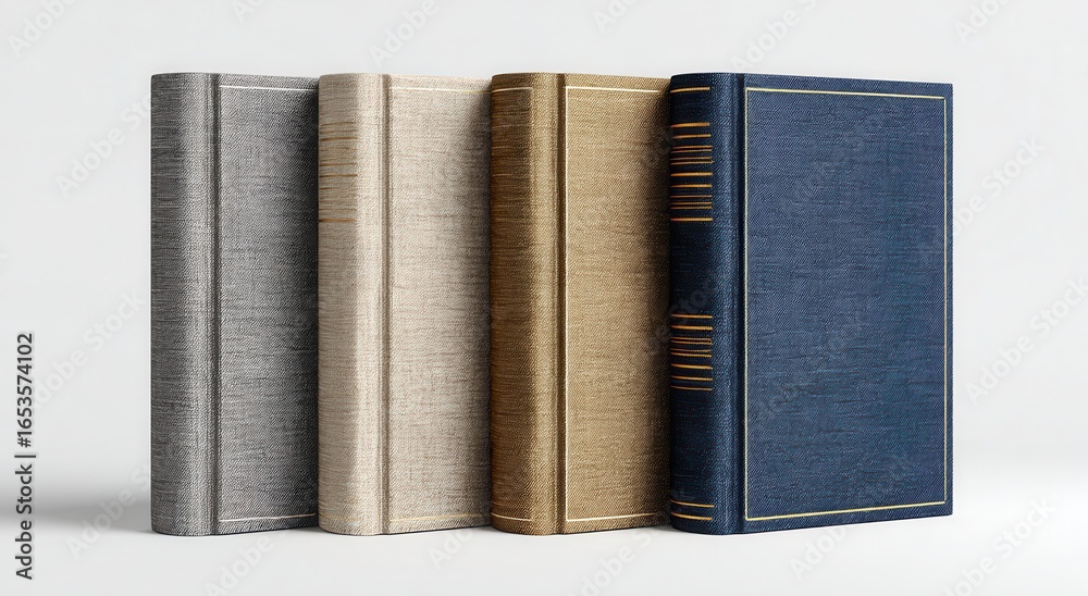 Naklejka premium Four vintage books with textured covers arranged in a row