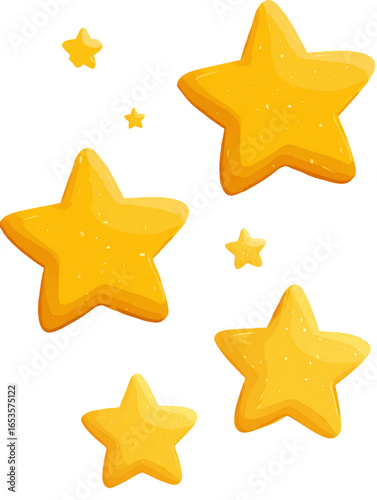 Five Gold Glitter Stars on Transparent Background, PNG