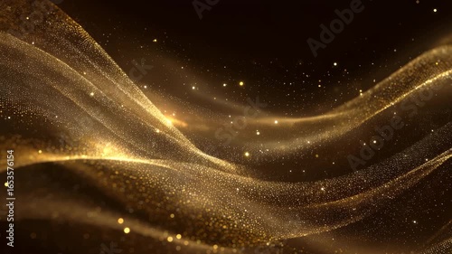 Abstract luxury gold background with elegant flowing particle wave and shimmering glitter