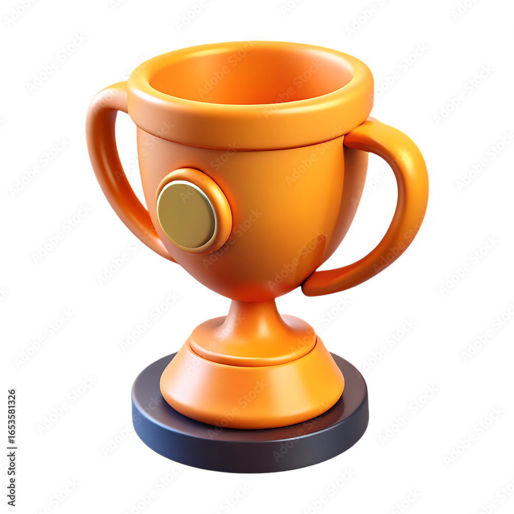 Golden trophy cup with two handles on a dark pedestal isolated on transparent background Golden trophy cup with two handles on a dark pedestal isolated on transparent background