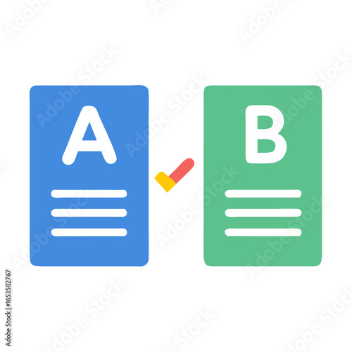 Vector art of two documents, labeled a and b, are presented sidebyside with a checkmark between them, symbolizing a choice or comparison