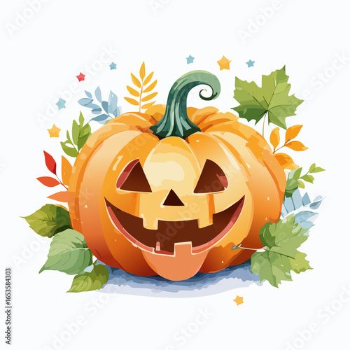ハロウィンのジャック・オー・ランタン　水彩画風