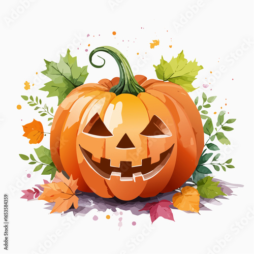 ハロウィンのジャック・オー・ランタン　水彩画風