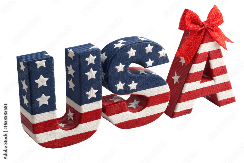 Fototapeta premium Patriotism USA embroidered letters with stars and stripes design perfect for Independence Day celebrations and American themed projects 