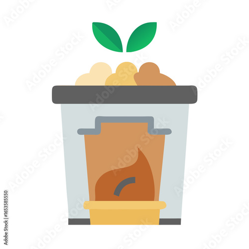 Vector art of a compost bin filled with organic waste and sprouting green leaves, symbolizing growth and sustainability