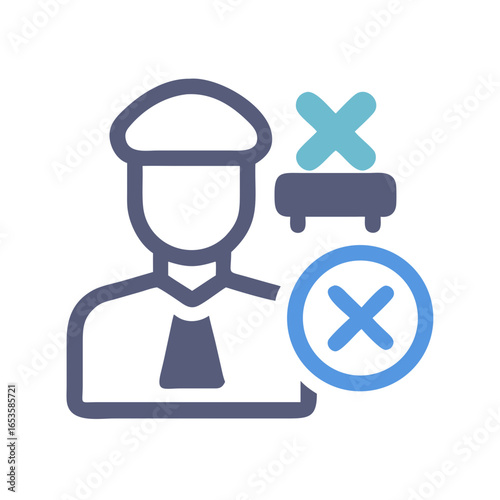 Vector art of icon of a person with a cross mark indicating deletion or removal of the user account