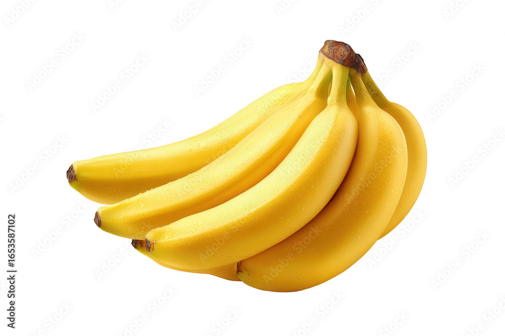 A bunch of ripe yellow bananas displayed prominently on a transparent backdrop, highlighting their vibrant color and appealing shape, perfect for health or nutrition themes A bunch of ripe yellow bananas displayed prominently on a transparent backdrop, highlighting their vibrant color and appealing shape, perfect for health or nutrition themes