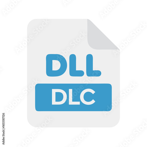 Vector art of a simple graphic icon representing a file with dll and dlc labels, symbolizing software components and downloadable content