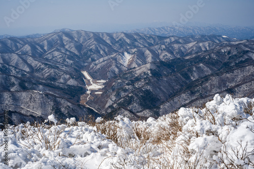 Snowy Mountain Ridges and Valleys of Taebaeksan in Winter Landscape
