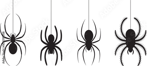 Eerie Elegance A Collection of Suspended Spider Silhouettes for Spooky Halloween Decor and Designs arachnid silhouettes descending from above