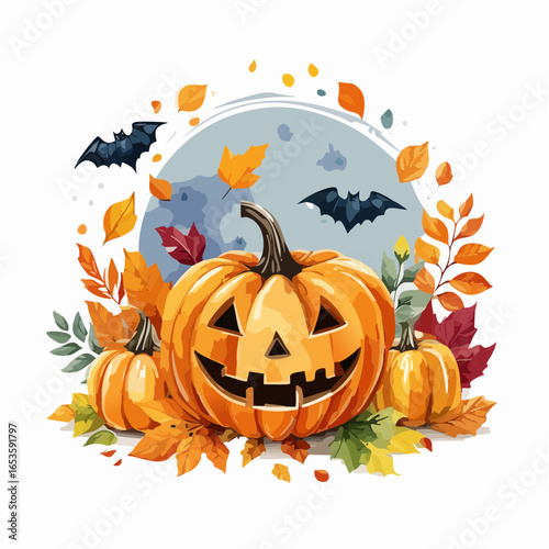 ハロウィンのジャック・オー・ランタン　水彩画風