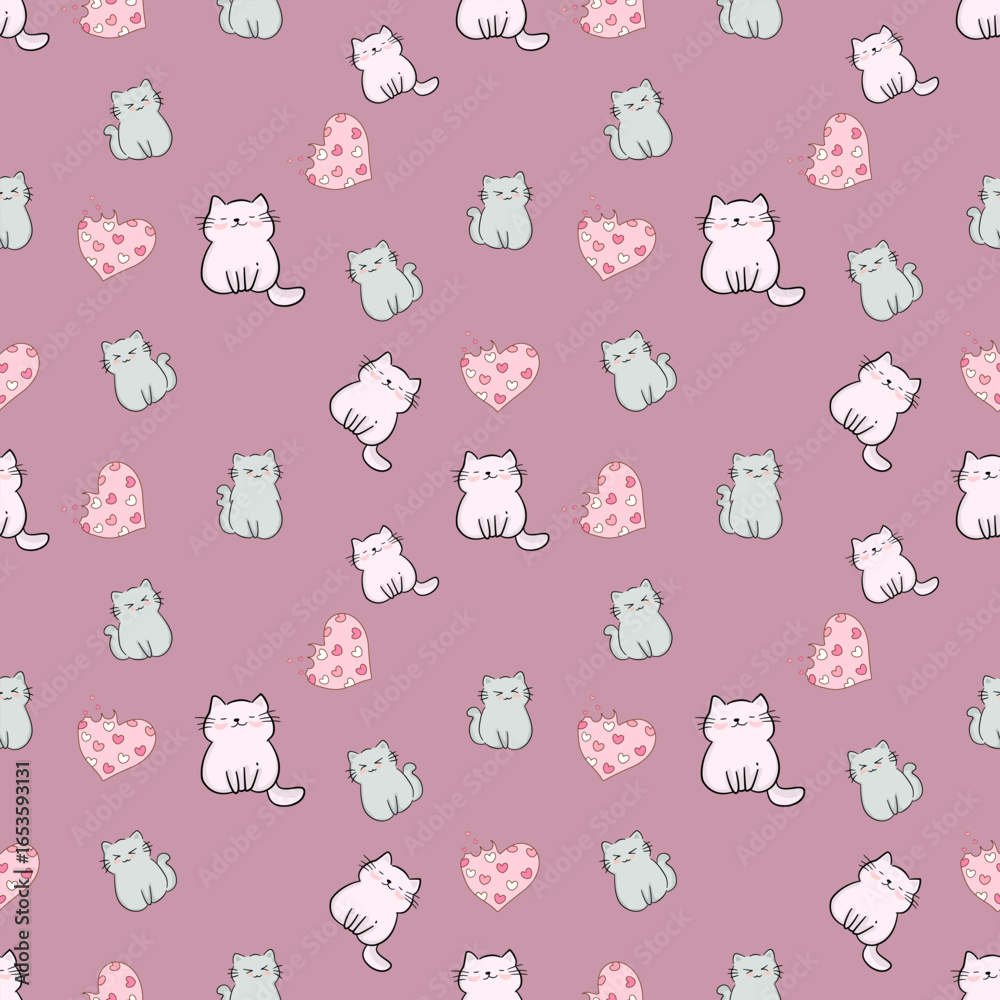 Obraz premium Seamless pattern, cute cat pattern, pastel tones