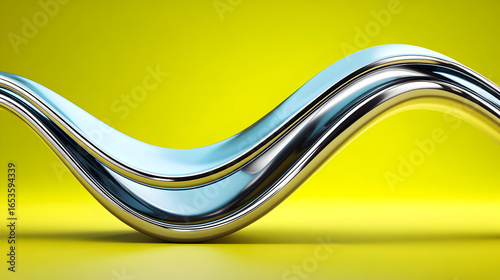 Abstract image flowing chrome metal waves against a bright yellow backdrop. Perfect modern designs.
