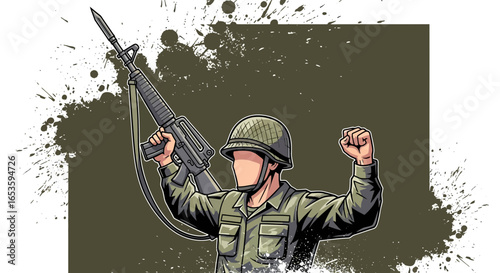 Triumphant Soldier with Rifle Silhouette Celebrating Victory in Style
